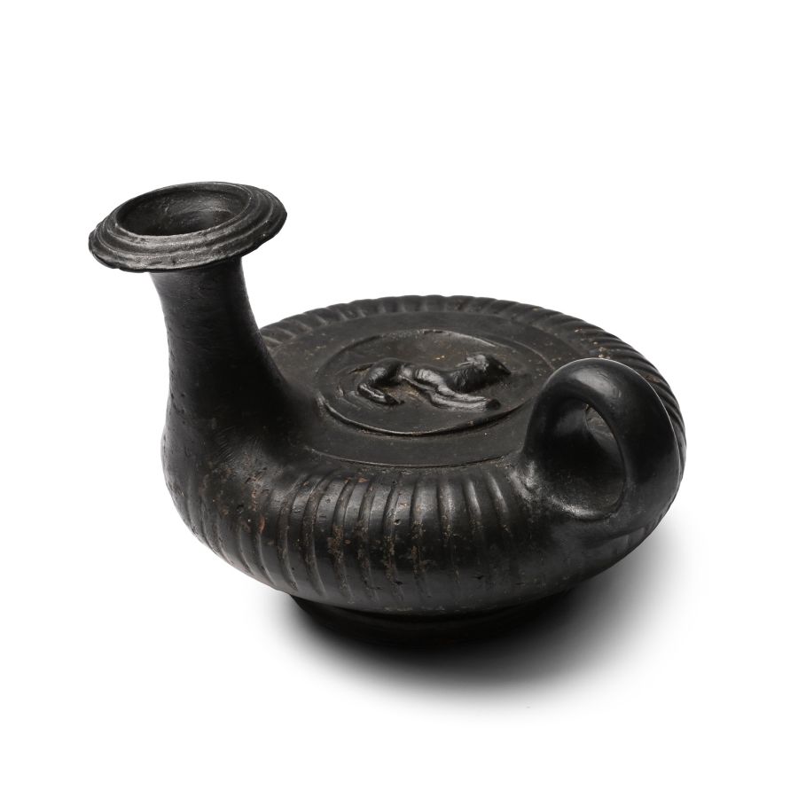 Greek Black-Glazed Guttos with Lion