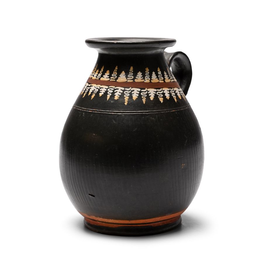 Greek Gnathian Black-Glazed Jug with Grape Vines