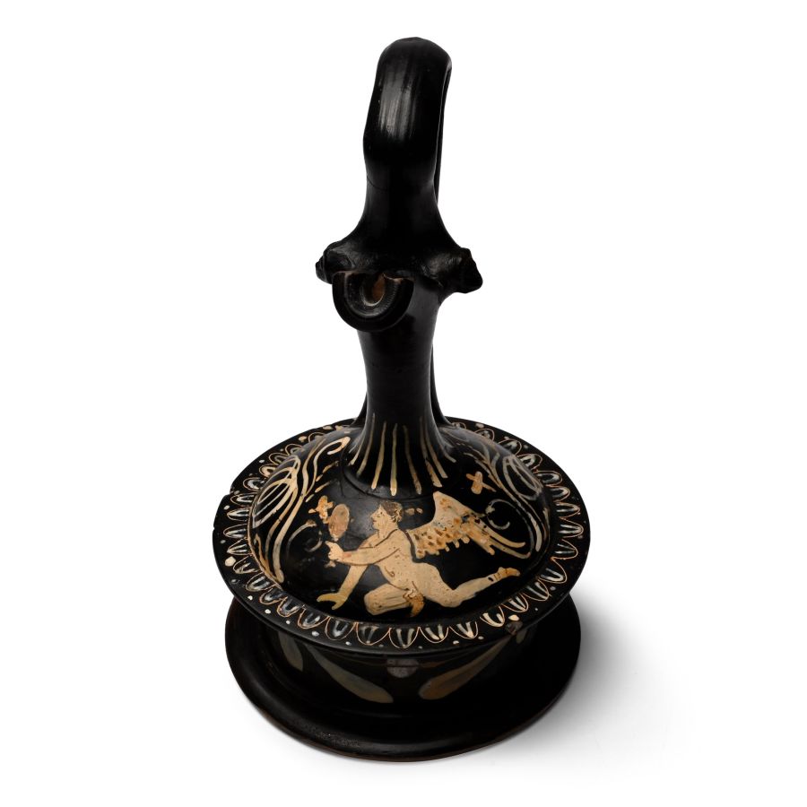 Greek Apulian Black-Glazed Epichysis with Eros