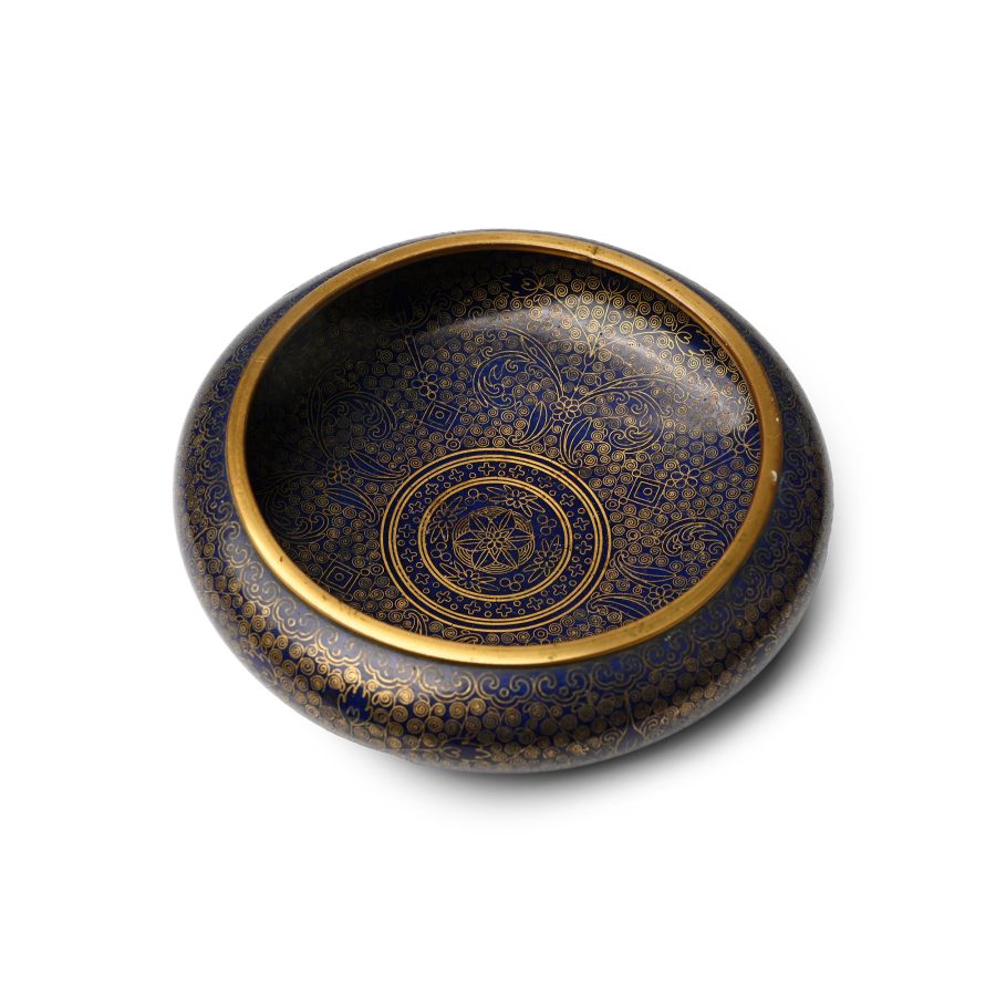 Chinese Cloisonne Cobalt Blue Gilt Bronze Bowl