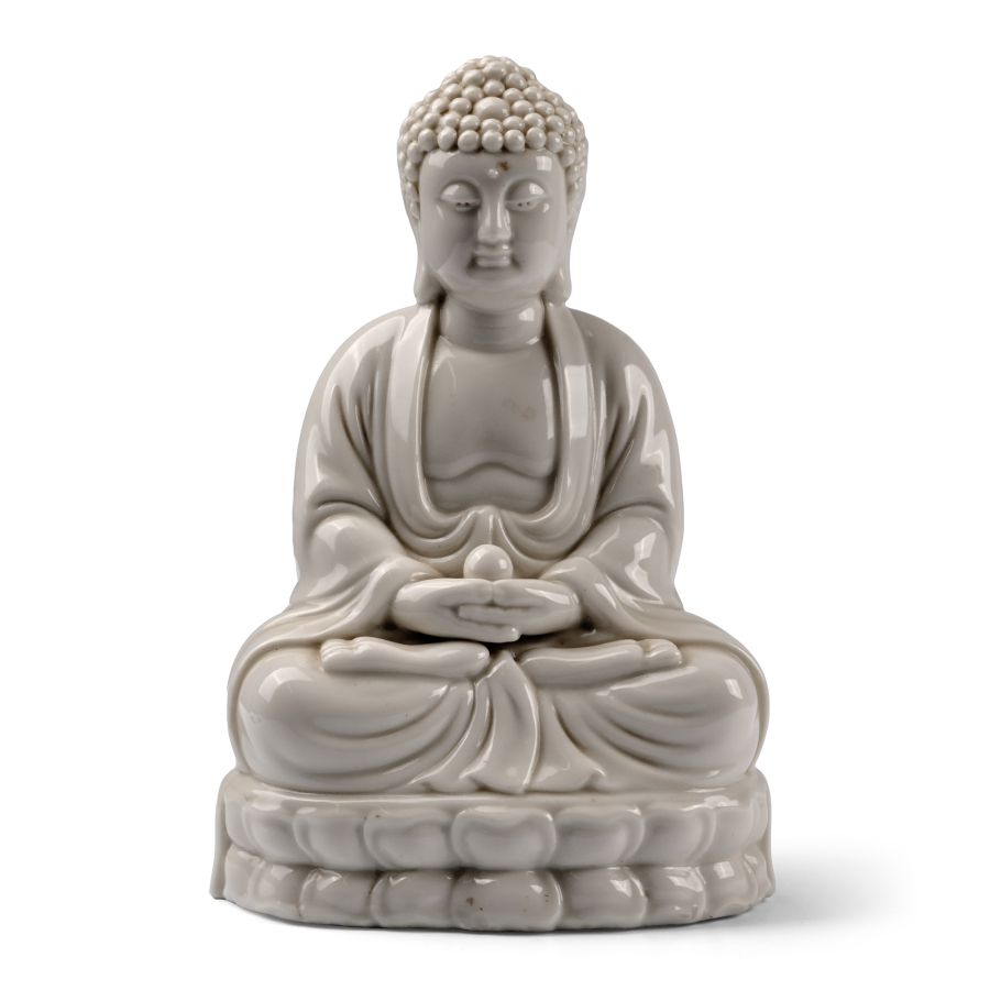White Glazed Meditating Buddha