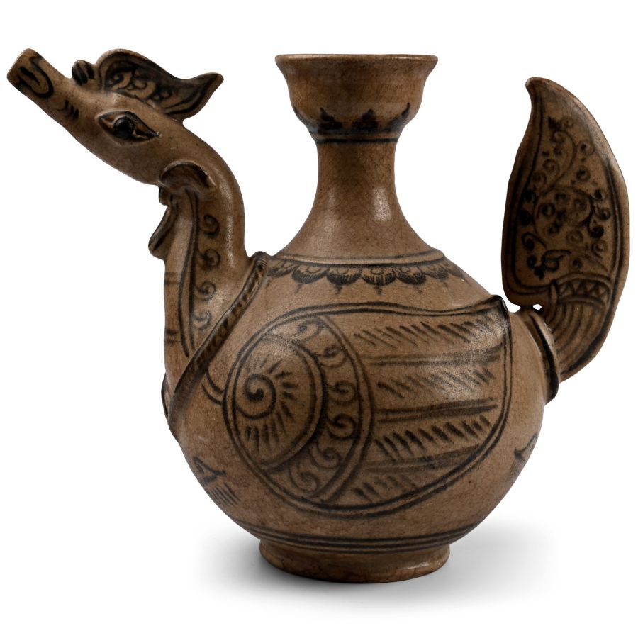 South East Asian Blue and White Glazed Pottery Ritual Bird Kendi