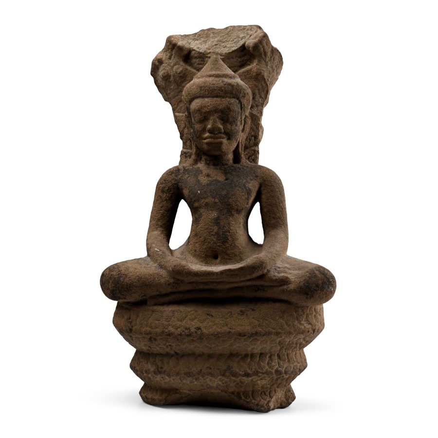 South East Asian Sandstone Statue of Naga-Enthroned Meditating Buddha