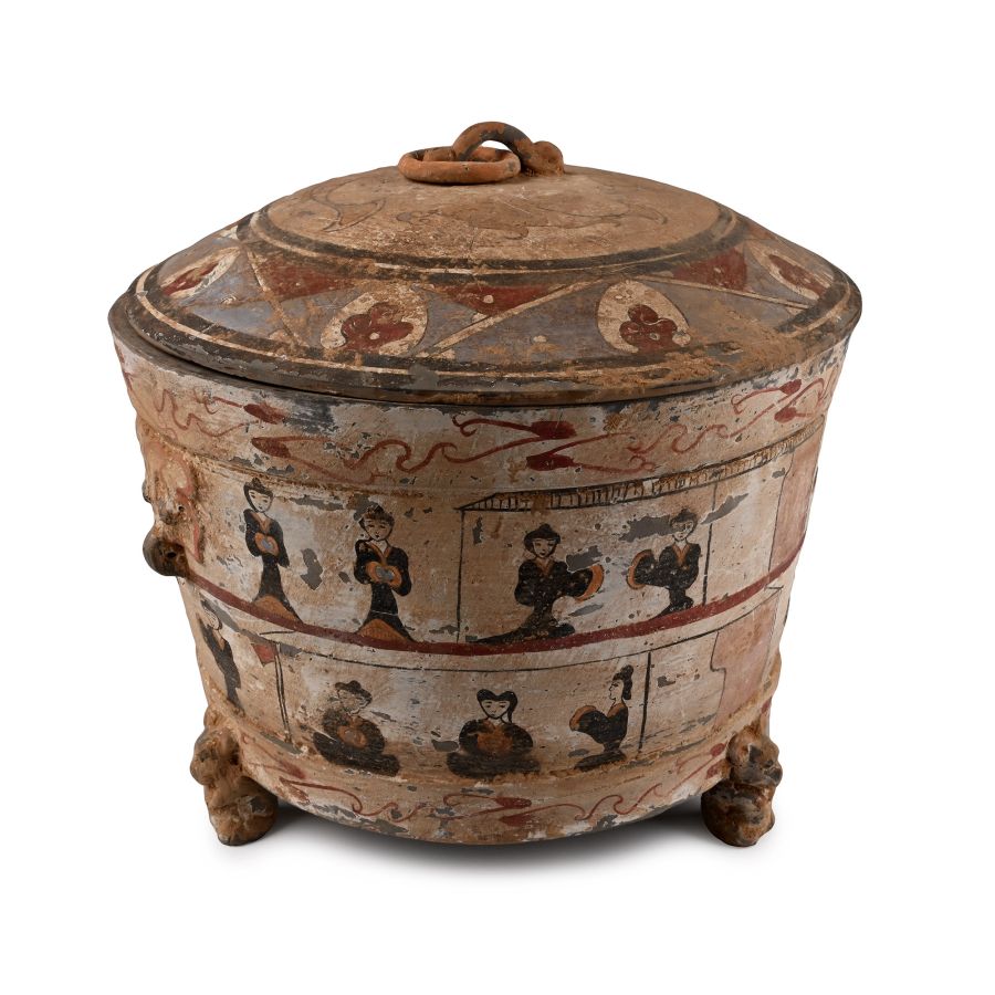 Chinese Han Style Terracotta Painted Lidded Vessel