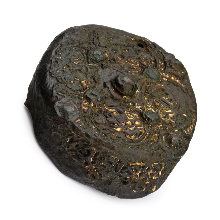 Viking Gilt Bronze Drum Brooch with Oseberg Beast Panels