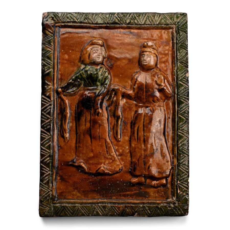 Ming Green and Brown Glazed Figural Plaque