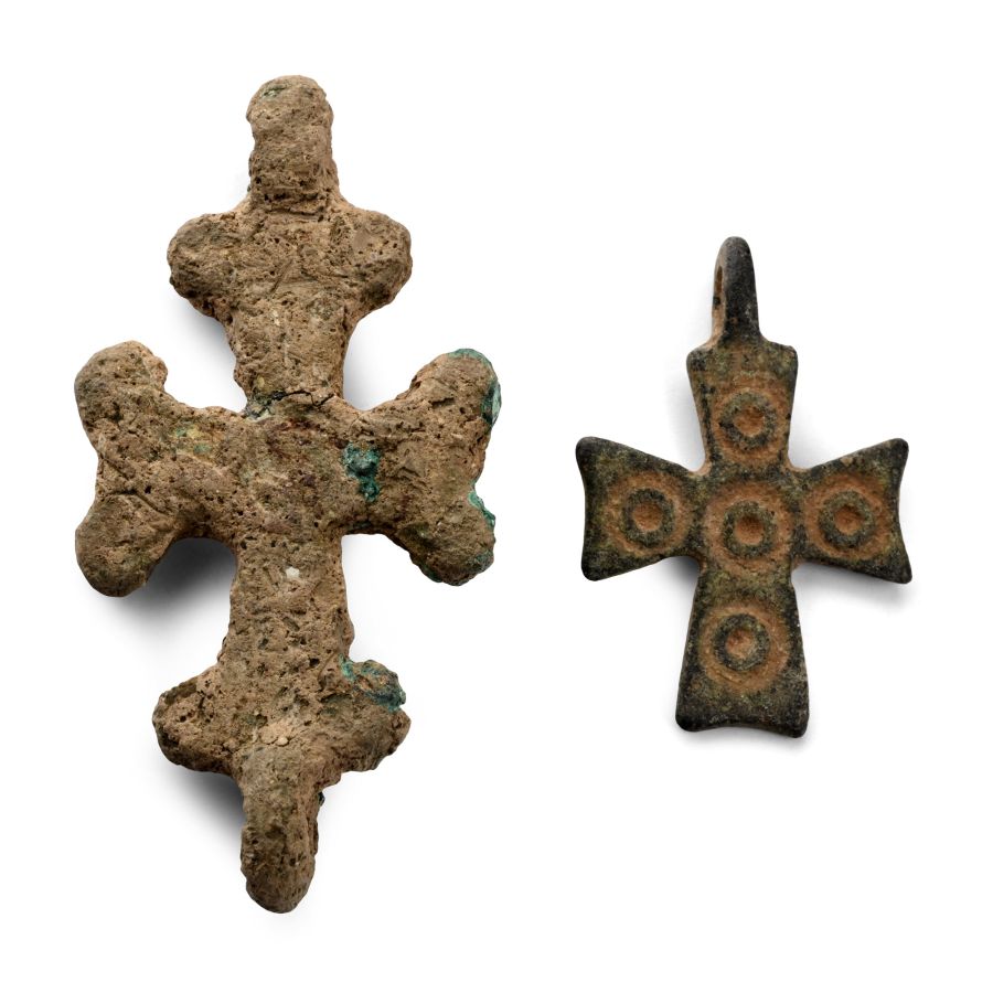Post Byzantine Bronze Cross Pendant Group