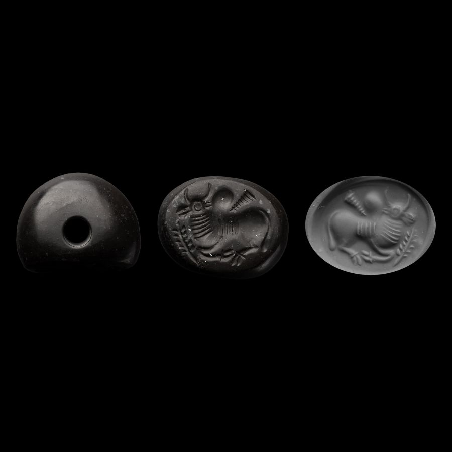 Sasanian Black Onyx Stamp Seal with Reclining Zebu