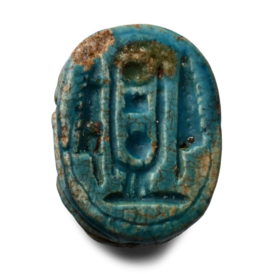 Egyptian Blue Glazed Royal Scarab for Tuthmoses III