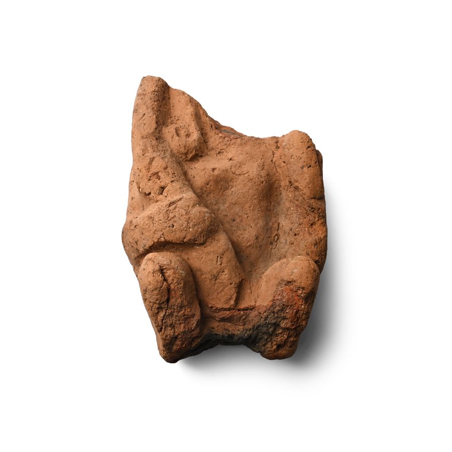 Egyptian Terracotta Fragment of Man Holding Elongated Phallus