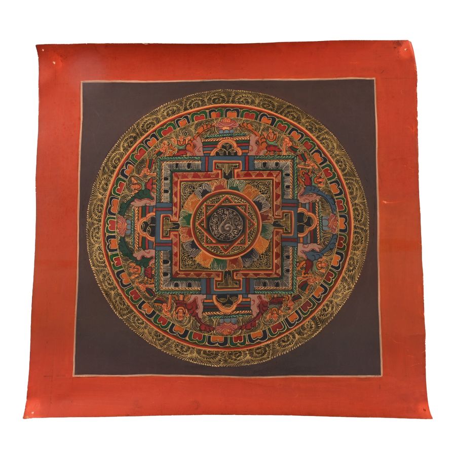 Vintage Tibetan Buddhist Hand-Painted Illuminated Thangka