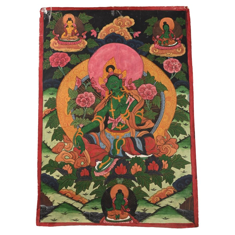 Vintage Tibetan Buddhist Hand-Painted Thangka