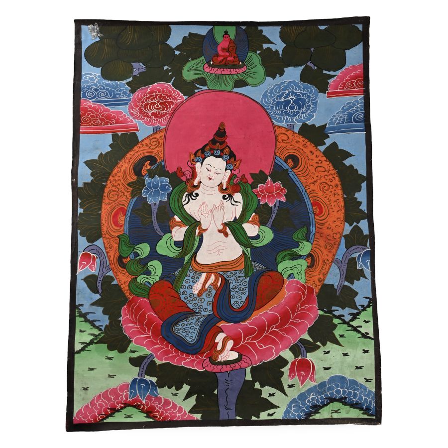 Vintage Tibetan Buddhist Hand-Painted Thangka