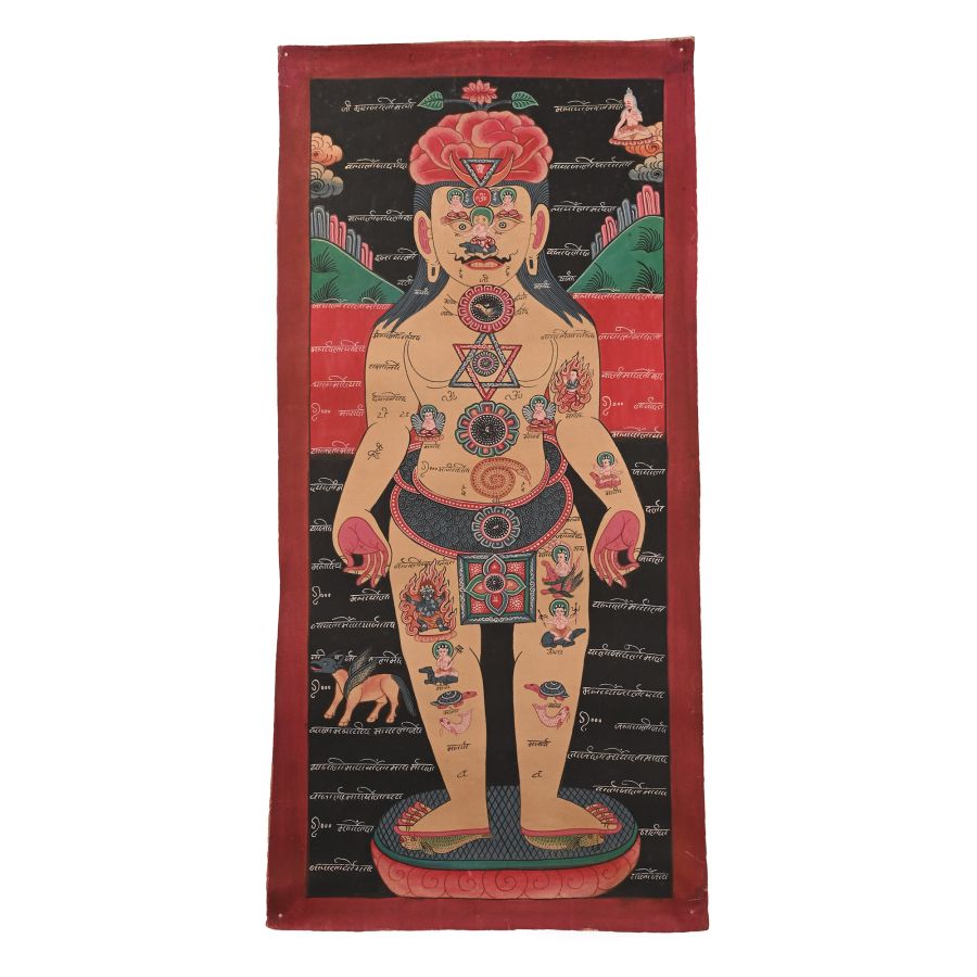 Vintage Tibetan Buddhist Hand-Painted Thangka