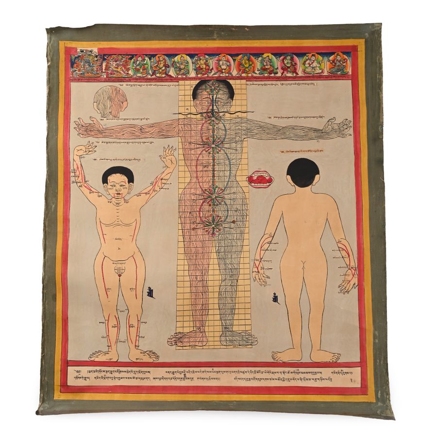 Vintage Tibetan Buddhist Hand-Painted Thangka