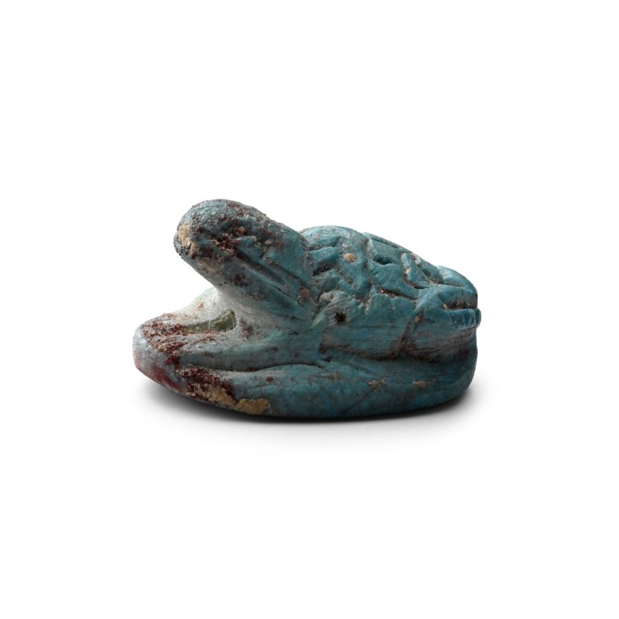 Egyptian Faience Frog Scaraboid with Hieroglyphs