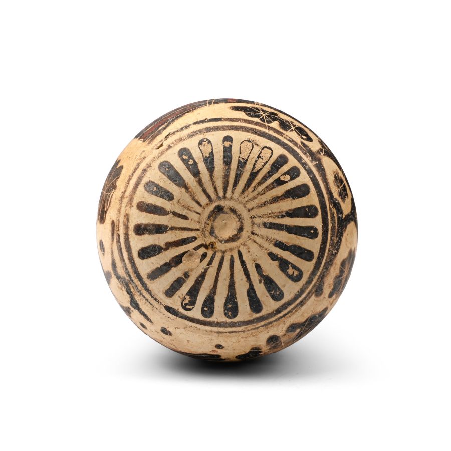 Greek Corinthian Aryballos with Winged Deity and Swan