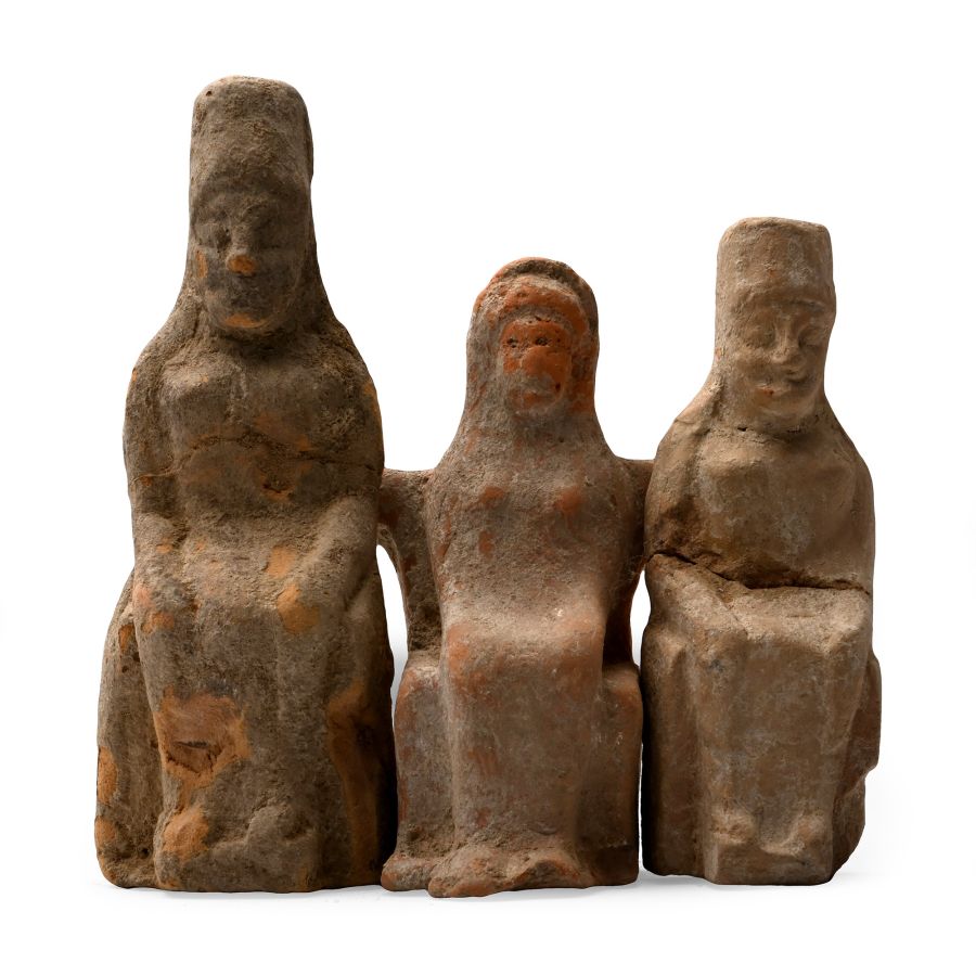 Archaic Greek Terracotta Seated Goddess Group