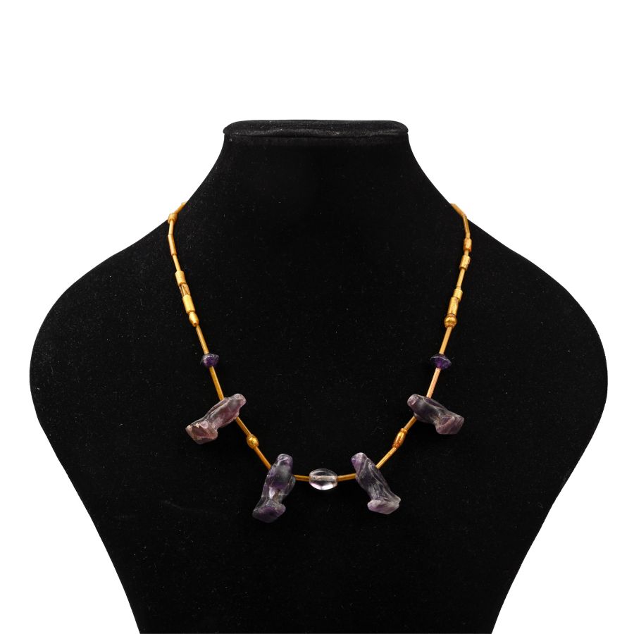 Egyptian Style Amethyst Falcon Bead Necklace