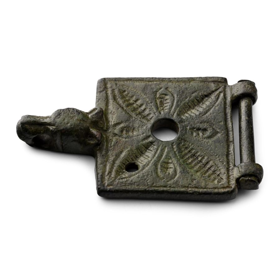 Medieval Bronze Manuscript Clasp with Wolf's Head