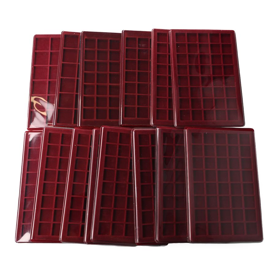 Group of Fourteen Red Velour Coin Trays.