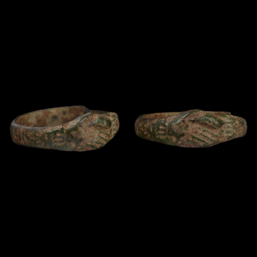 Tudor Period Bronze Ring with Clasped Hands