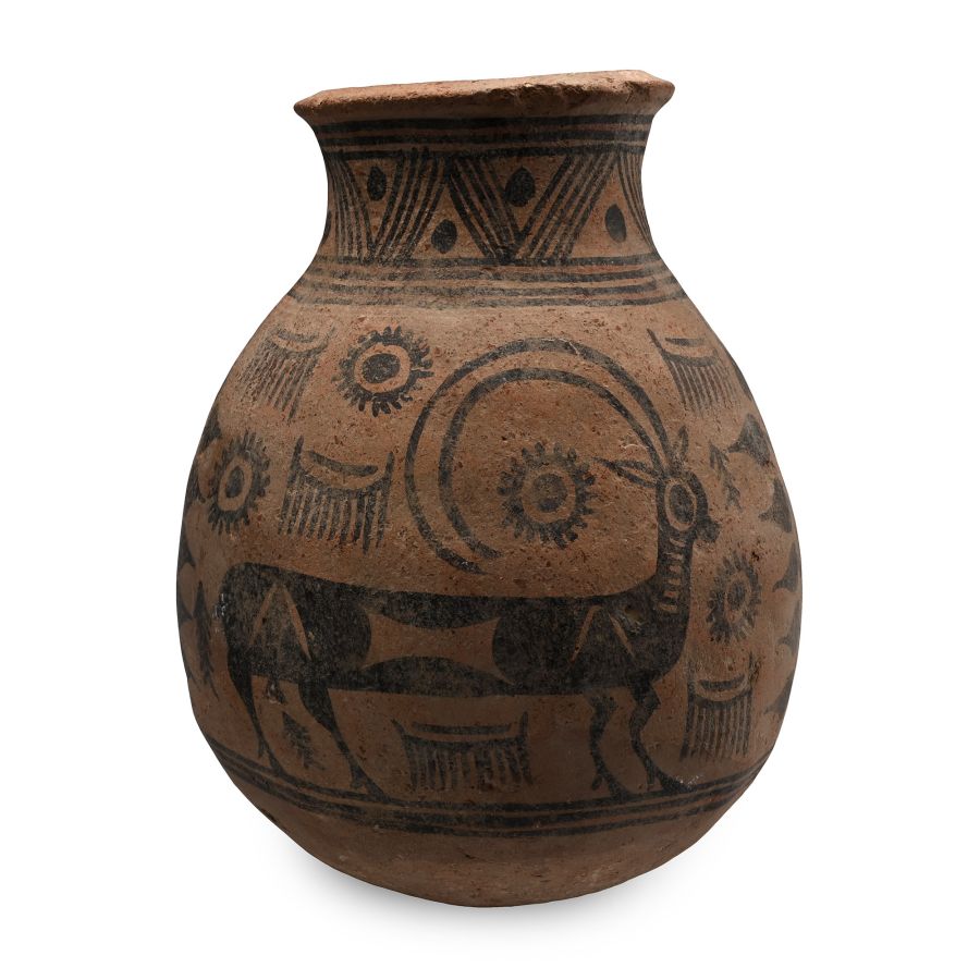 Indus Valley Mehrgarh Terracotta Jar with Ibexes, Trees and Symbols