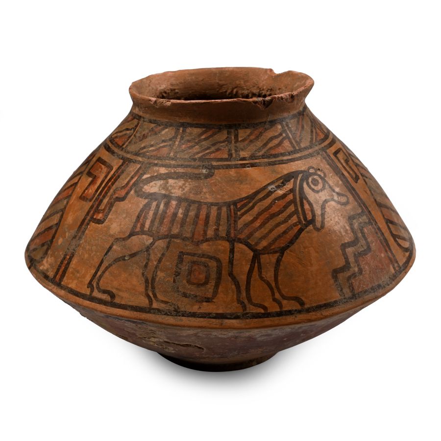 Indus Valley Mehrgarh Terracotta Geometric Vase with Animals