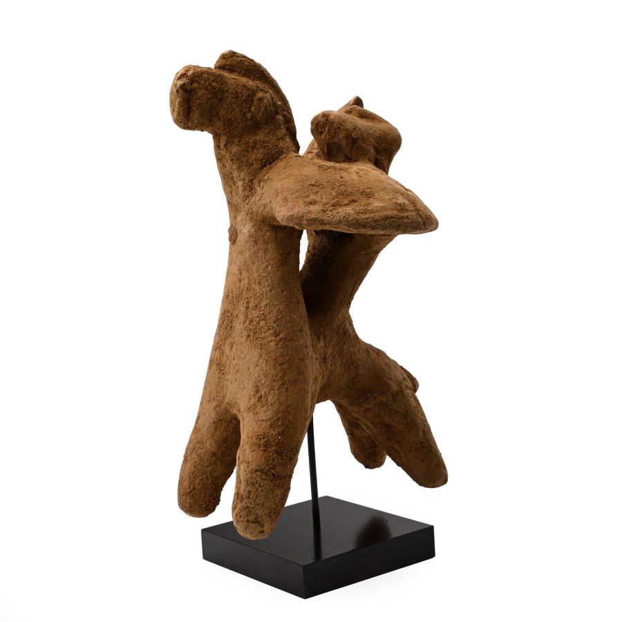 Archaic Greek Terracotta Figure of Mounted Warrior with Shield