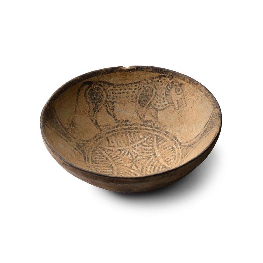 Indus Valley Mehrgarh Terracotta Bowl with Wolf and Ibex