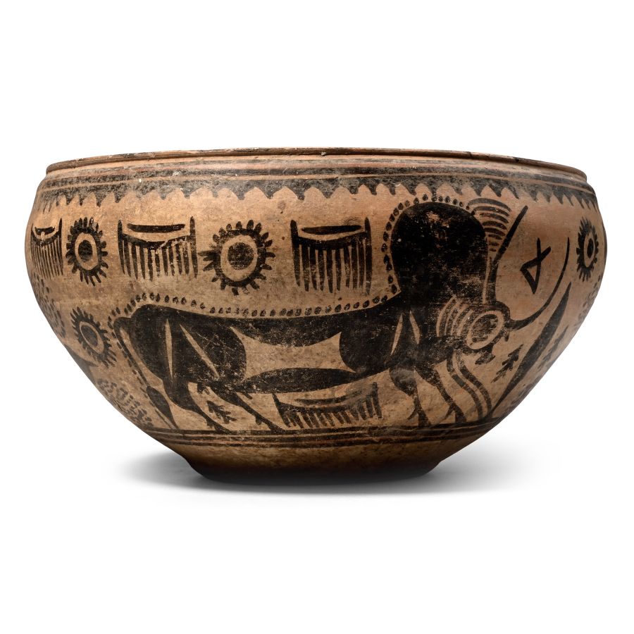 Large Indus Valley Mehrgarh Terracotta Bowl with Zebu