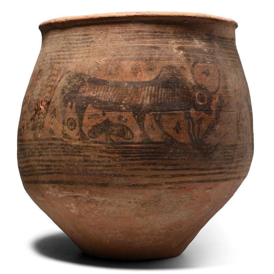 Large Indus Valley Terracotta  Vessel with Zebu
