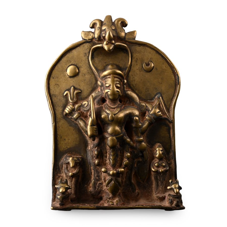 Sacred Copper-Alloy Plaque with Shiva and Attendants
