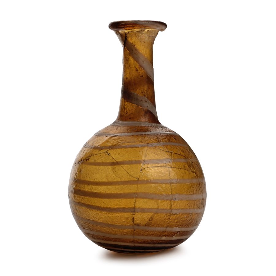 Roman Honey-Coloured Flask with White Trail