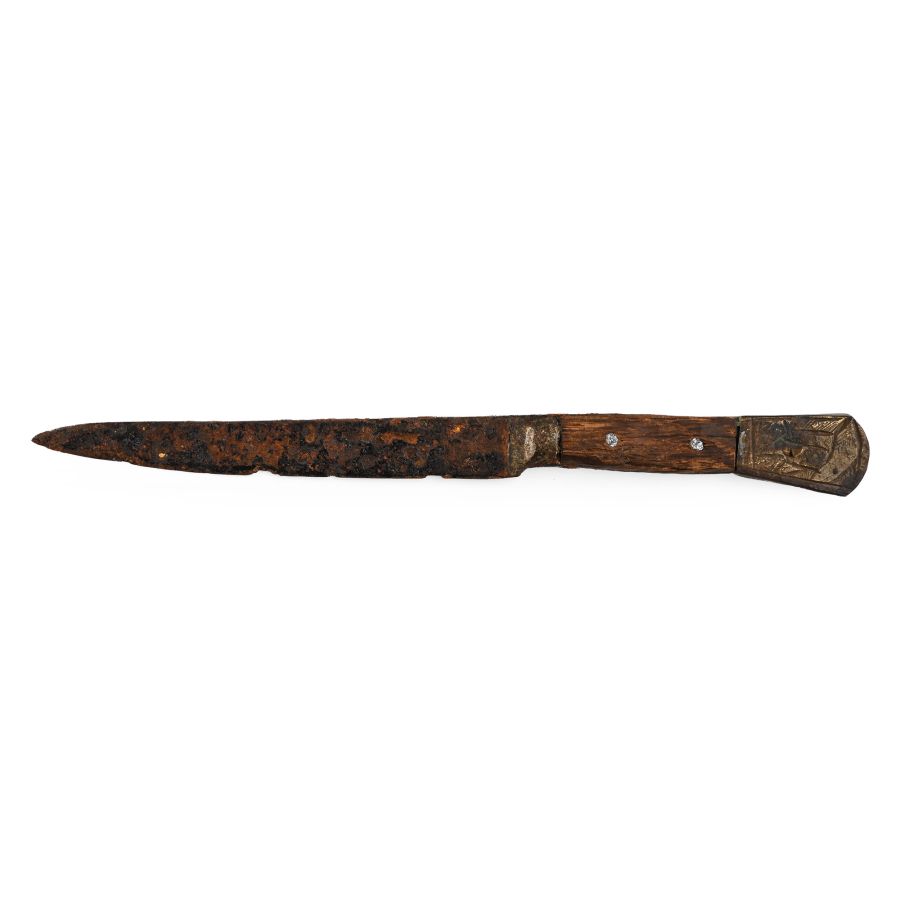 Medieval Iron Knife with Bronze Pommel