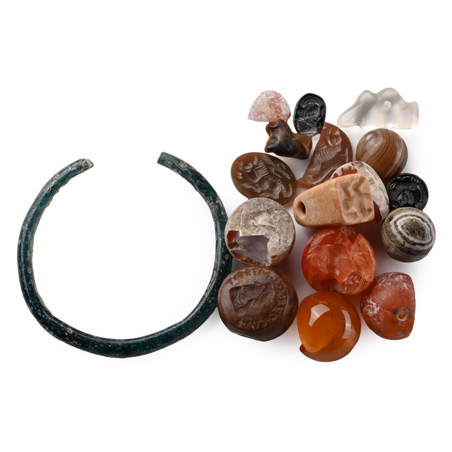 Roman Glass Bracelet with Later Stone Item Group