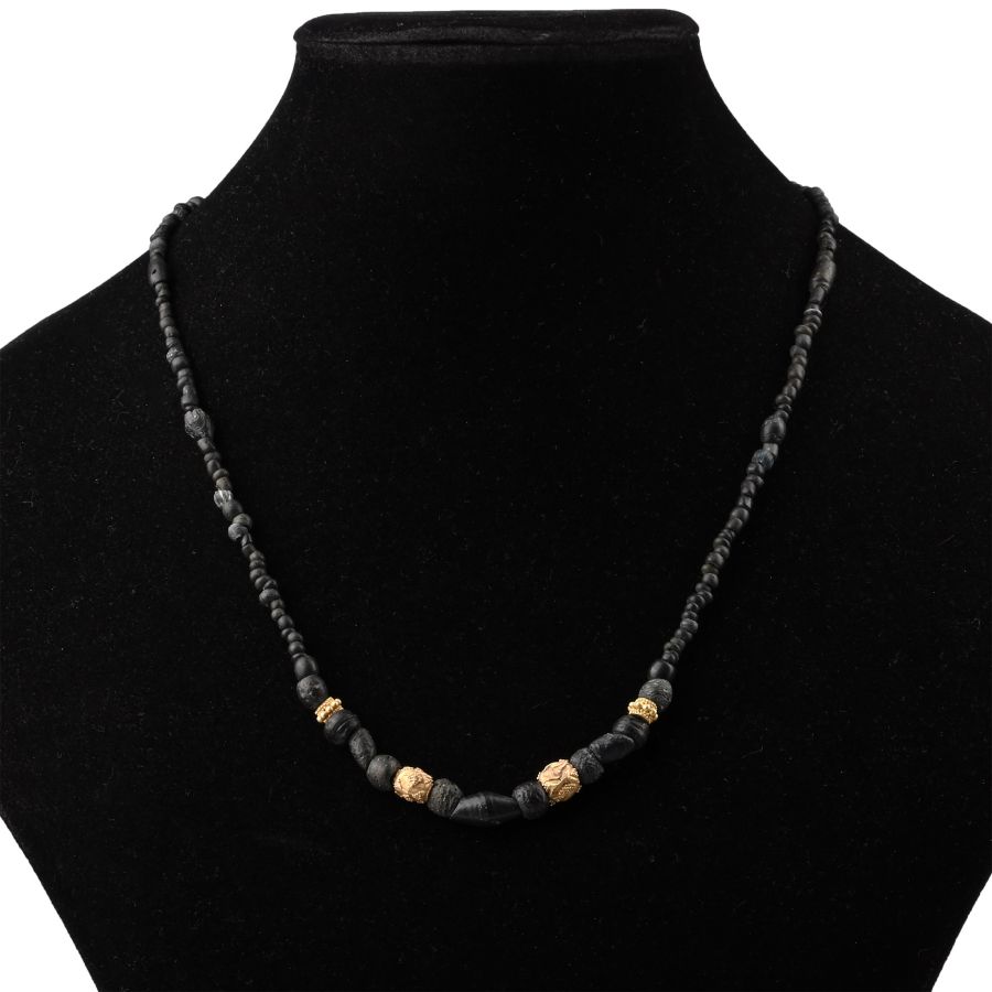 Roman Black Glass and Gold Bead Necklace