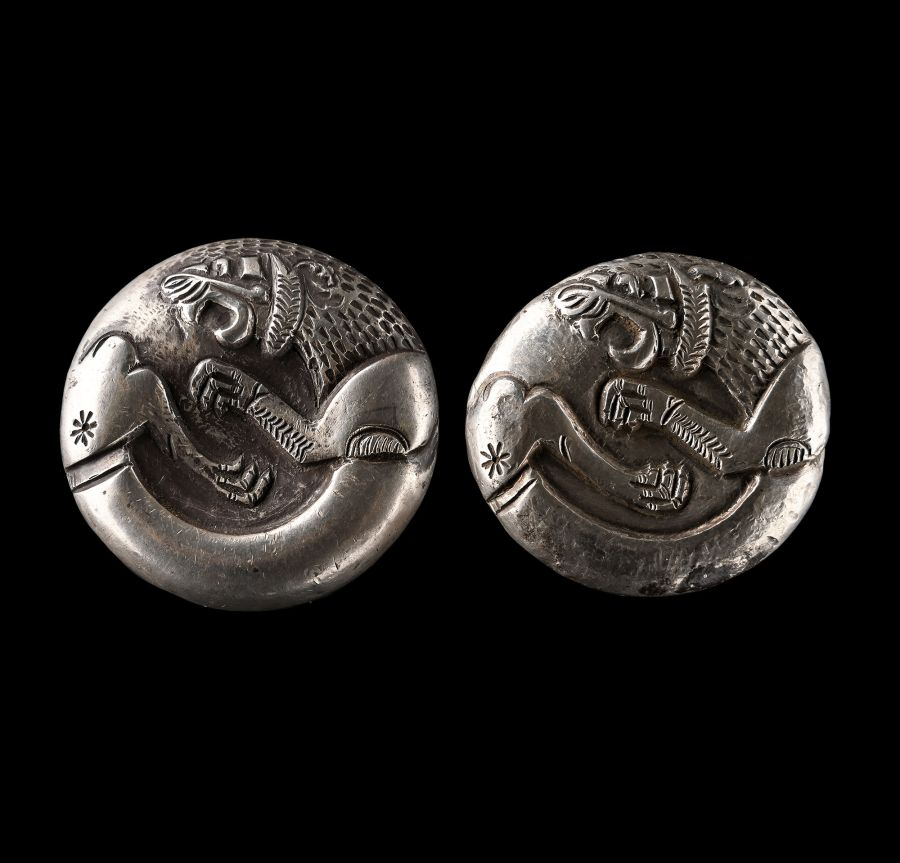 Neo-Elamite Silver Repousse Finial Pair