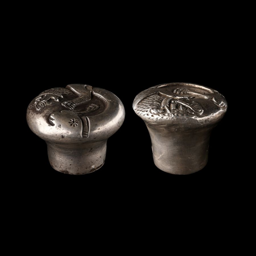 Neo-Elamite Silver Repousse Finial Pair