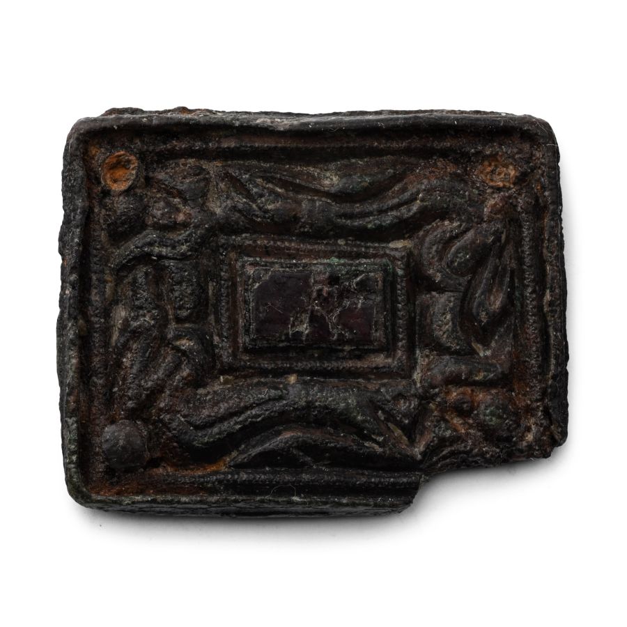 Anglo-Saxon Bronze Mount with Central Garnet