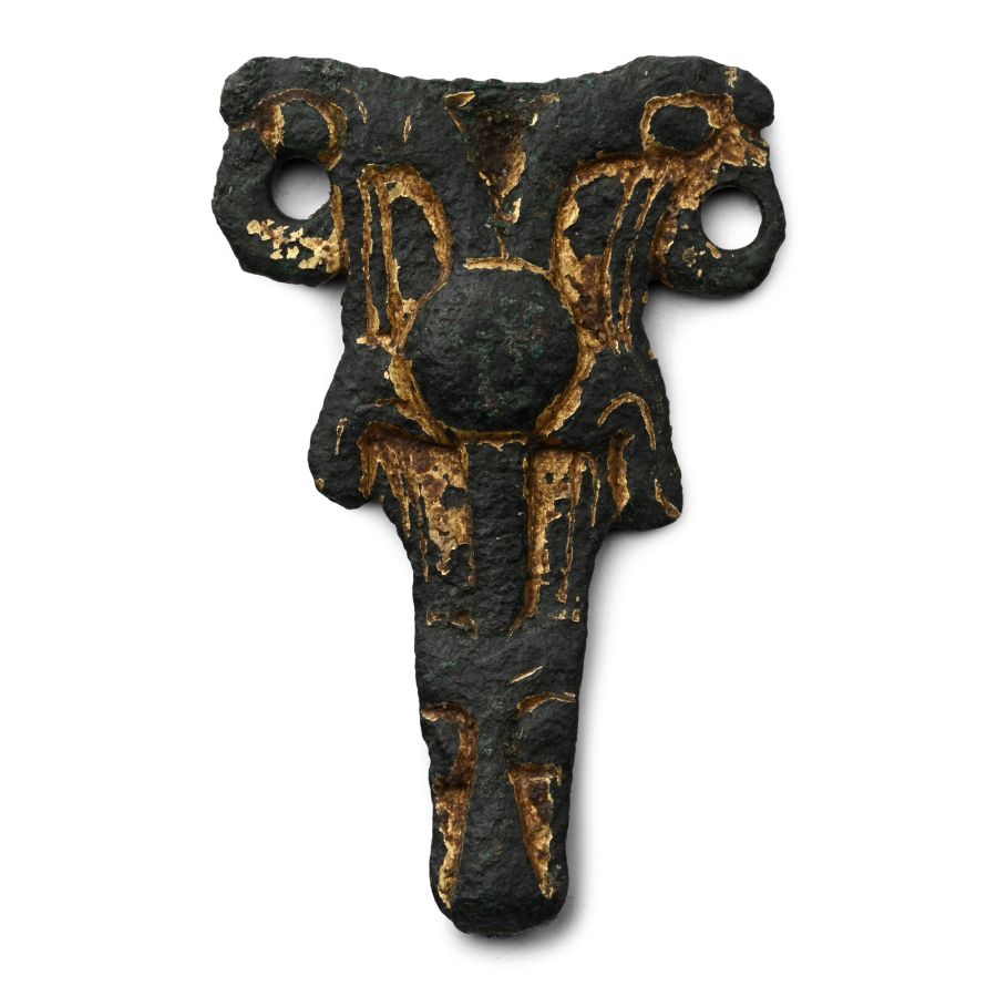 Anglo-Saxon Gilt Bronze Gusset Plate with Ravens