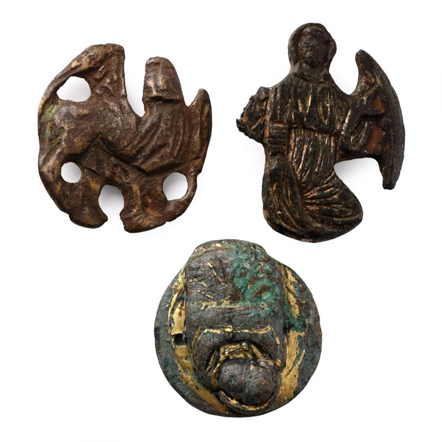 Medieval Gilt Bronze Altar Cross Saint Mount Group
