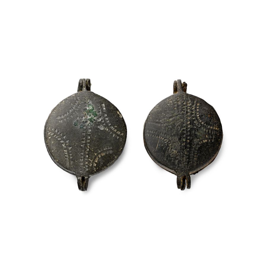 Medieval Bronze Portable Hinged Mirror Case Group