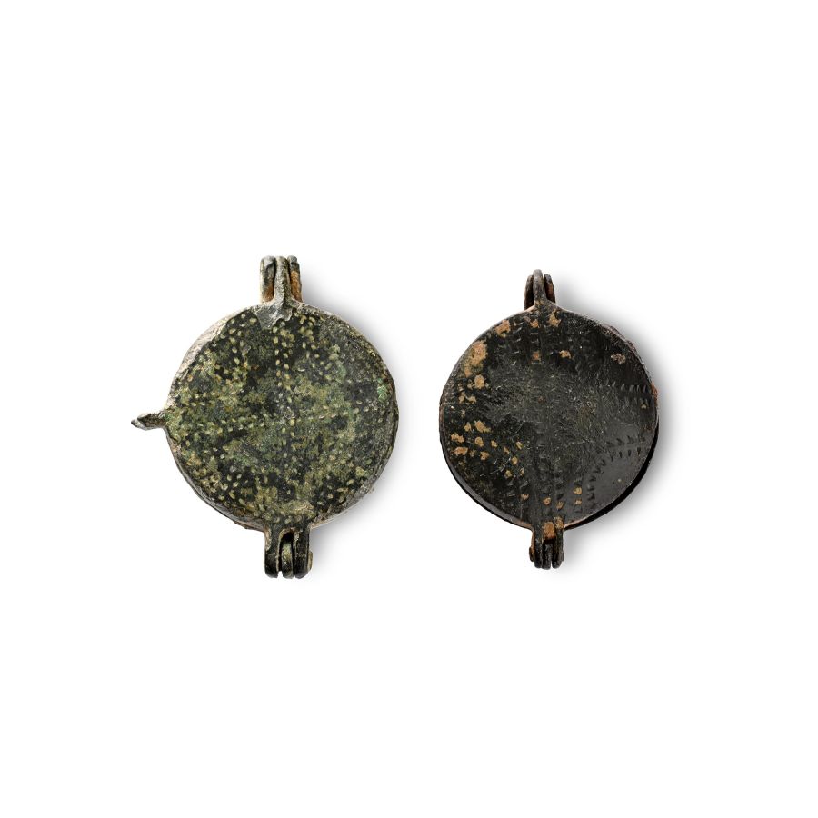 Medieval Bronze Portable Hinged Mirror Case Group