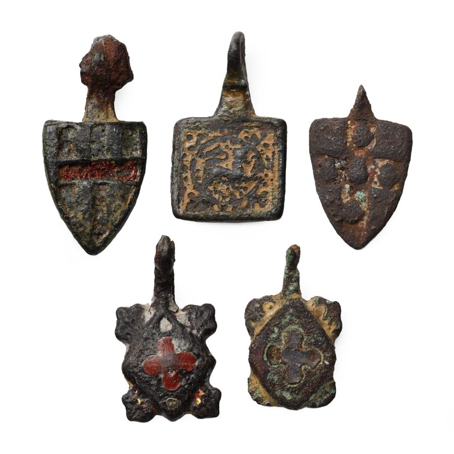 Medieval Knight's Bronze Heraldic Horse Harness Pendant Group