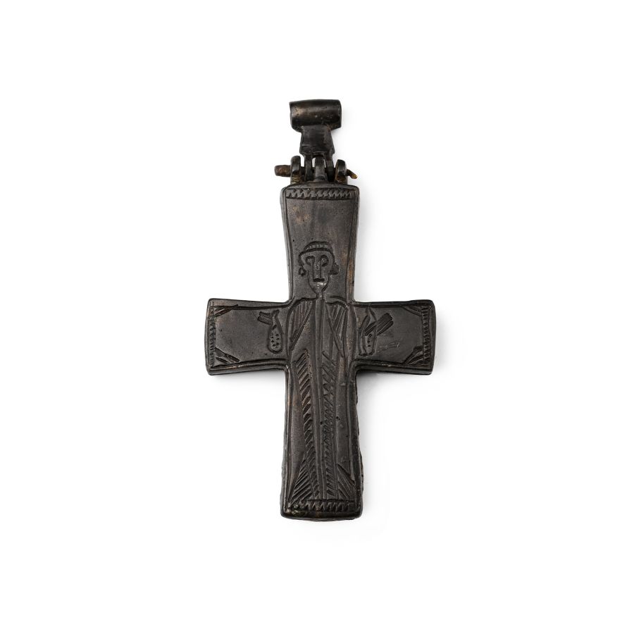 Byzantine Bronze Reliquary Cross Pendant