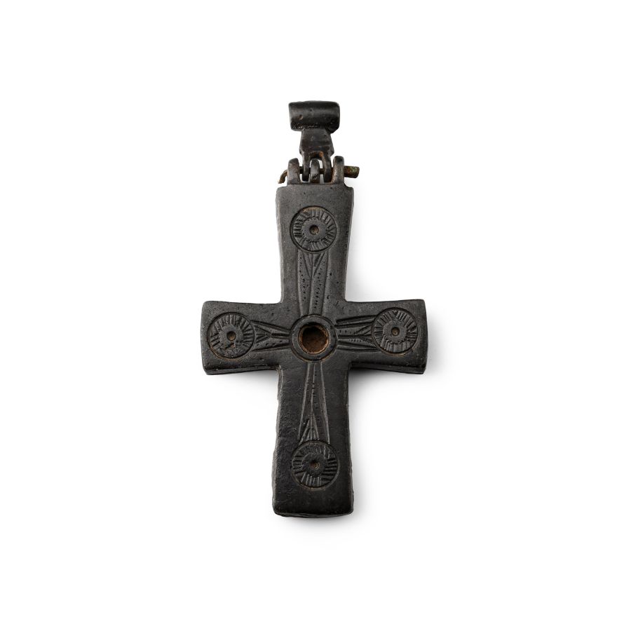 Byzantine Bronze Reliquary Cross Pendant