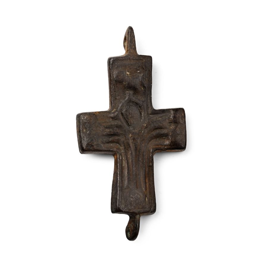 Byzantine Bronze Reliquary Cross Pendant Plate