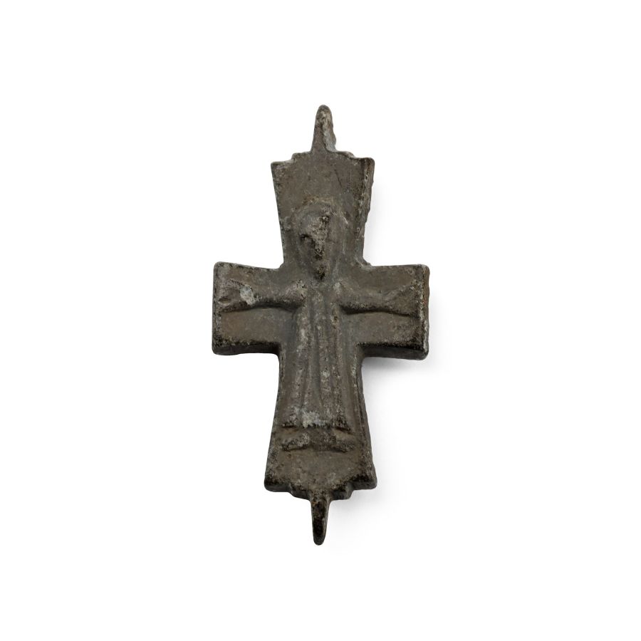 Byzantine Bronze Reliquary Cross Pendant Plate