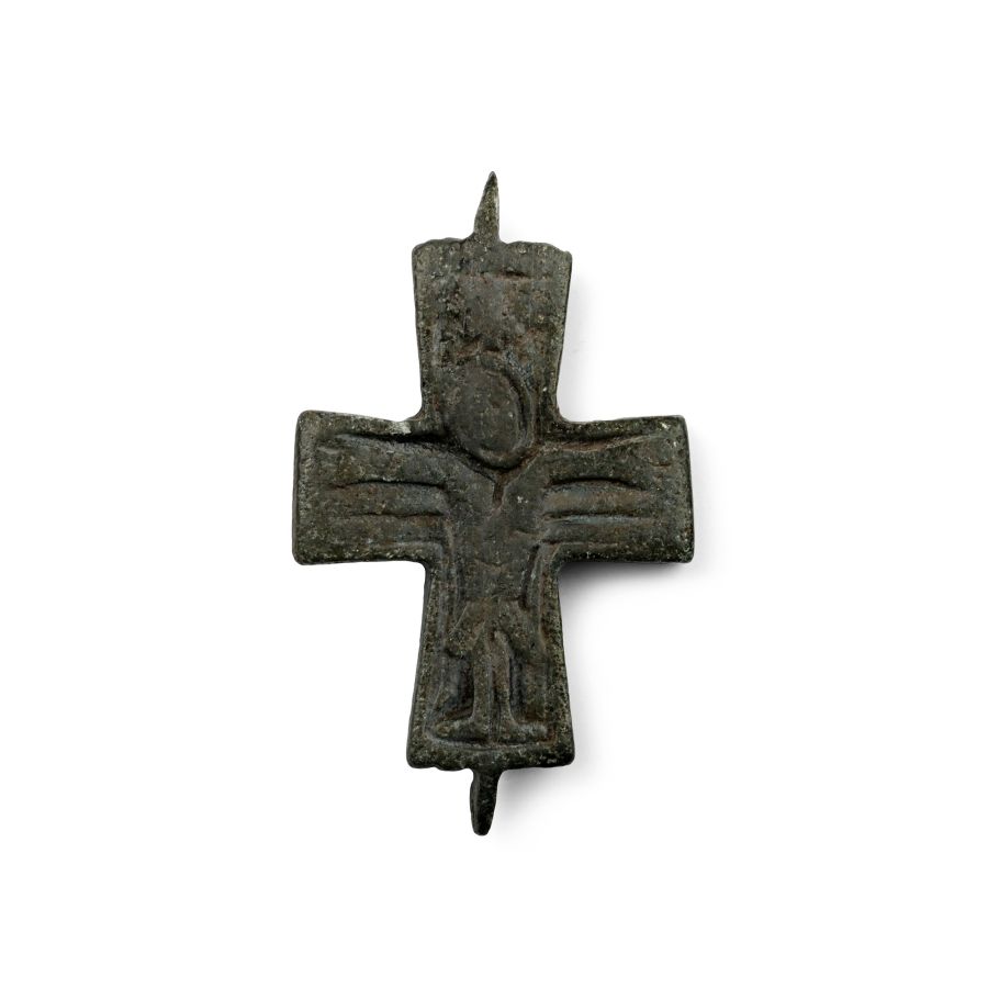 Byzantine Bronze Reliquary Cross Pendant Plate
